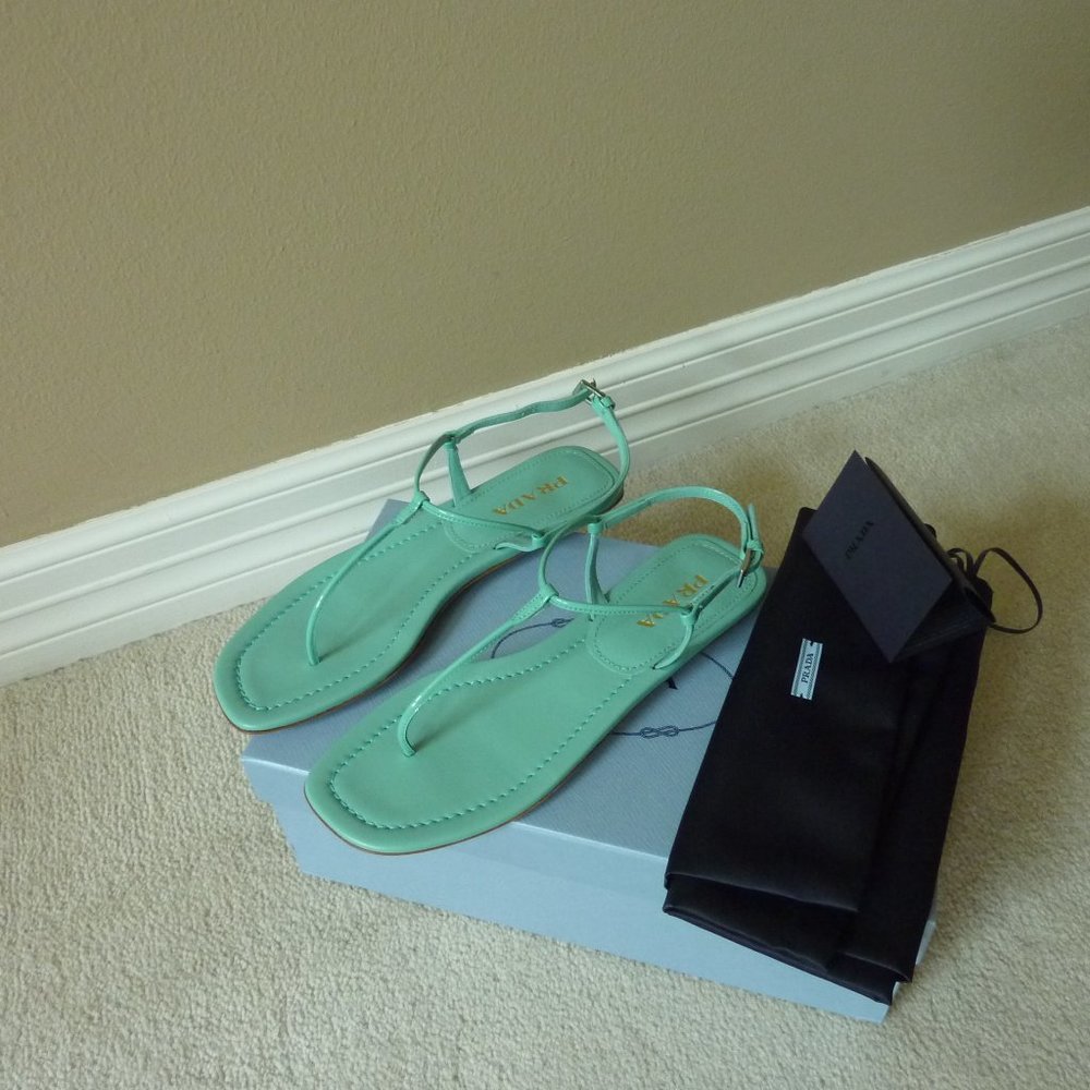 PRADA Green Patent Leather Strap Casual Sandals 7B